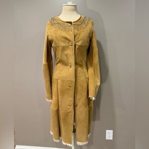 Vintage Tan Suede Women's Coat with Embellished Collar